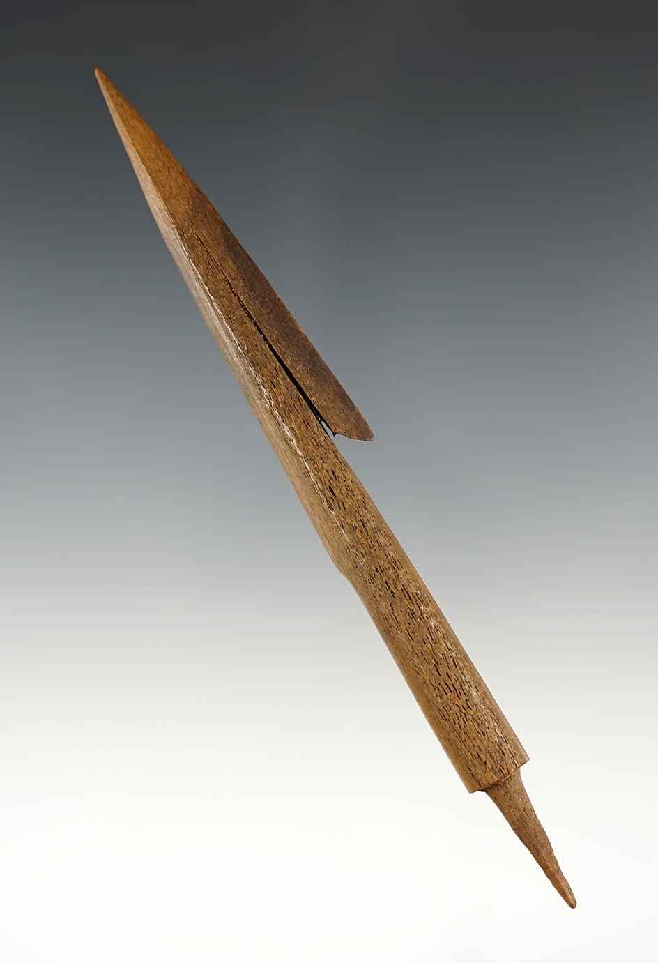 5 7/16" Bone Socketed Harpoon Tip in excellent condition. Found in Alaska.