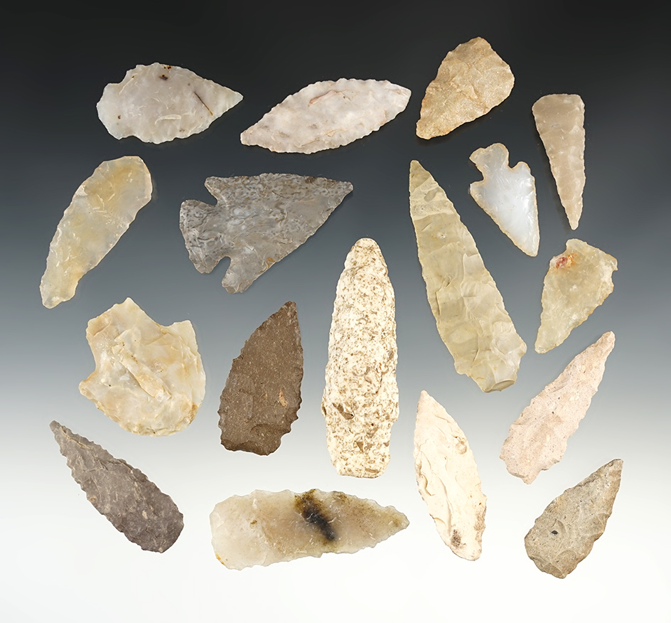 Set of 17 various points found in New Mexico. The largest is 2 5/8".