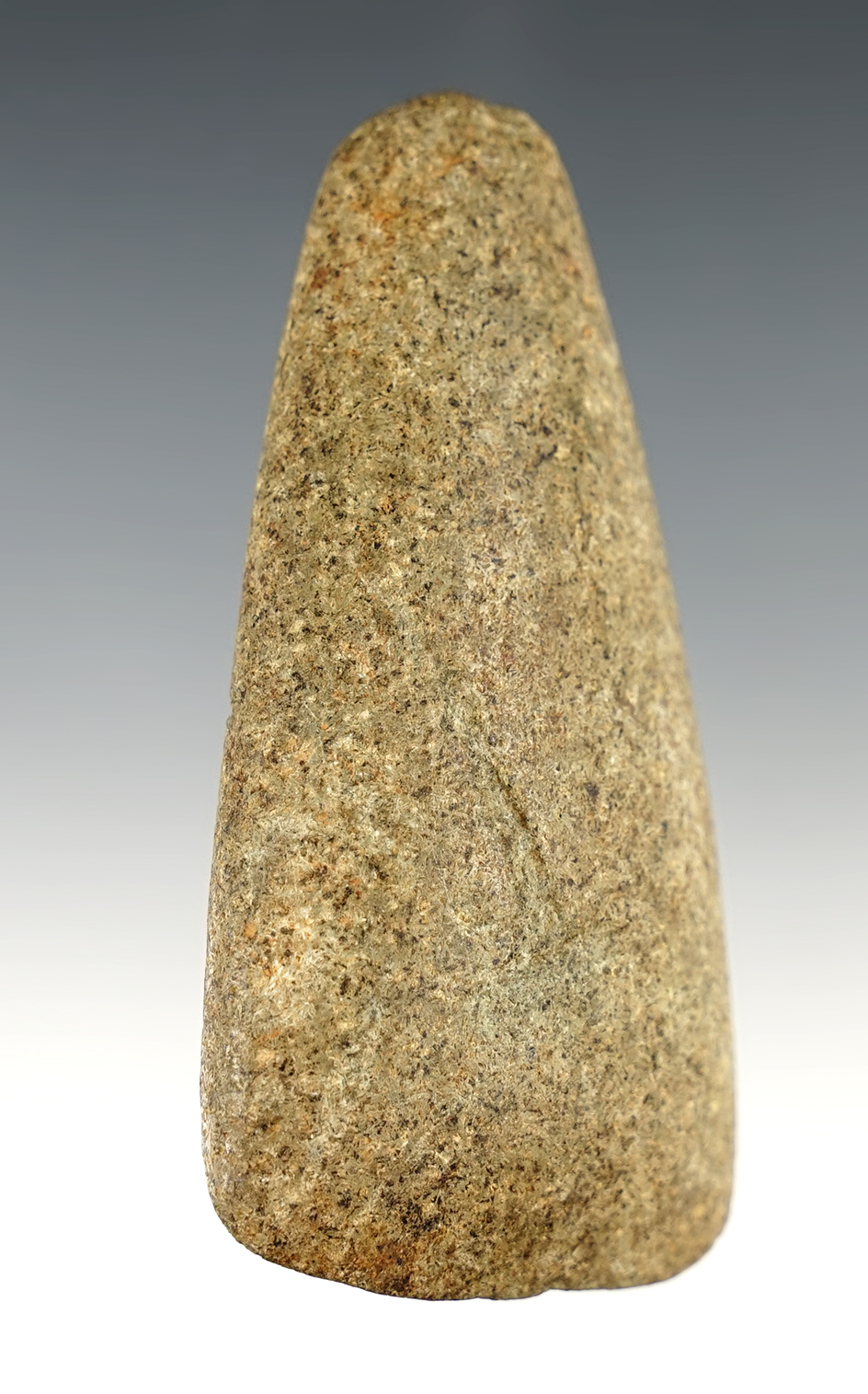 3 3/8" Highly polished tan speckled granite Adena Adze. Found south of Mt. Gilead, Morrow Co., OH