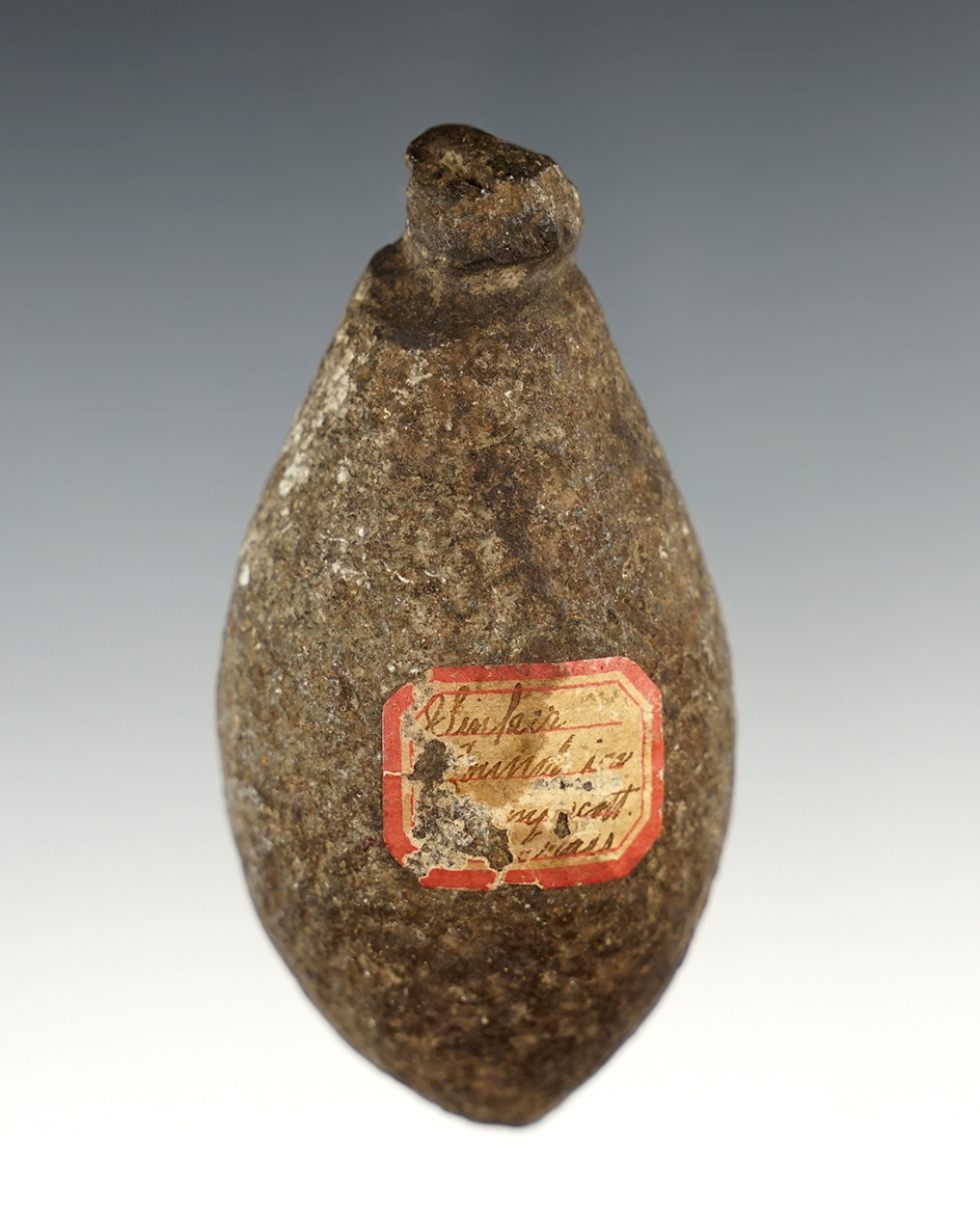 Well styled 3 1/4" Plummet found in Connecticut. Made from Hardstone.