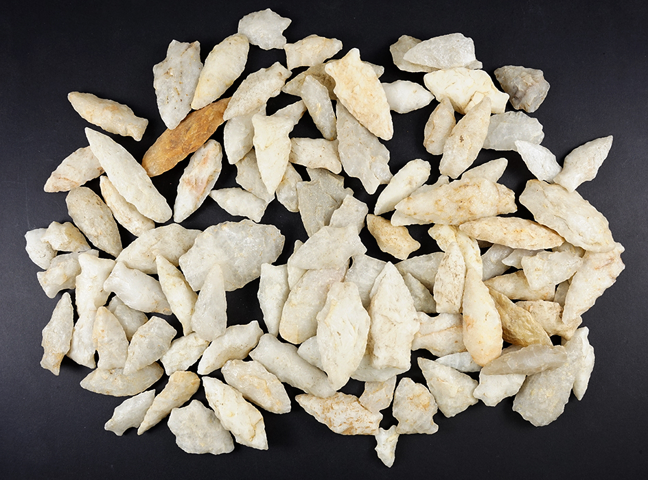Set of 100 Quartz Arrowheads that were surface found in the Cecil Co., Maryland area. Most  in good