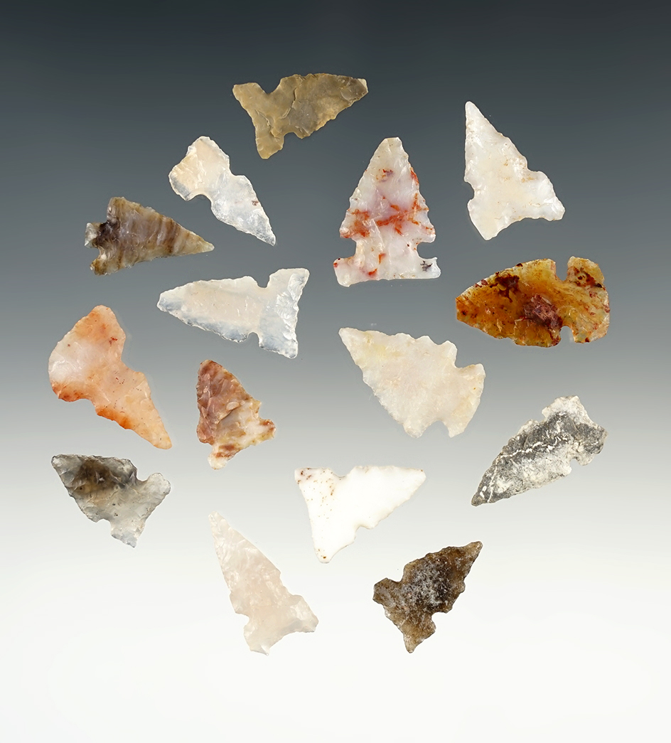 Set of 15 nicely made points found in New Mexico. The largest is 15/16".