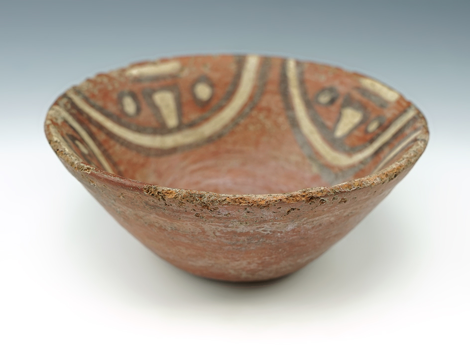 5 1/2" Diameter Chancay Culture Pre-Columbian pottery bowl with nice interior paint. Peru.