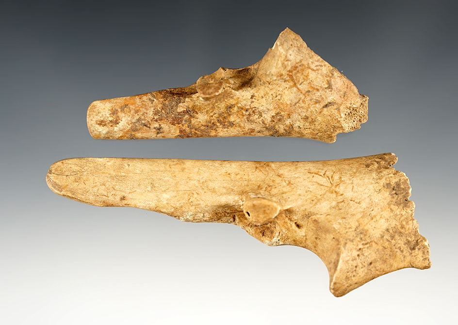 Pair of Bone Trigger Awls found in Harrison Co., Indiana. Ex. Frank Melton.
