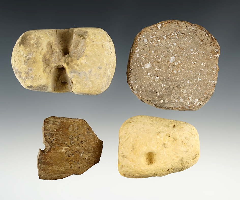 Set of 4 artifacts found in Pulaski Co., Kentucky. Includes2 from Cotton Rock and  a pottery disc.