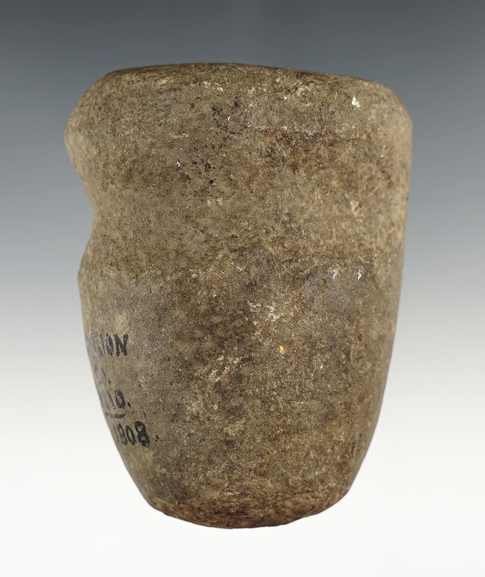 Outstanding 3" long 3/4 Grooved Hammerstone made from Hardstone. Found in Marion Co., Ohio.