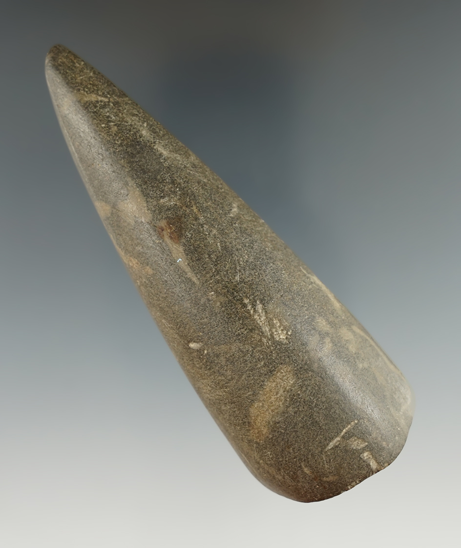 Well defined 4 1/8" deeply scooped Hardstone Gouge found near Savannah, New York.