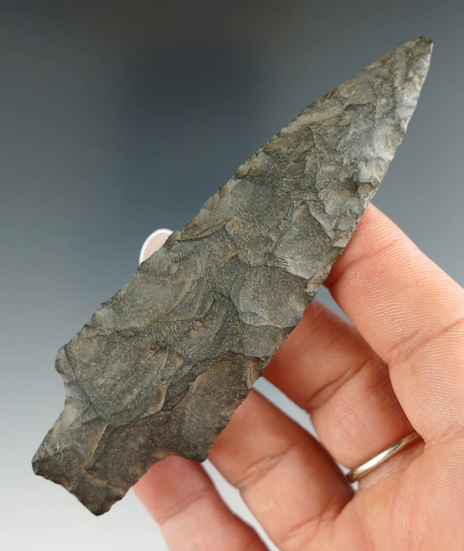 Nice flaking and style on this 4 1/16" Genesee Point found near Afton, Shenango Co., New York.