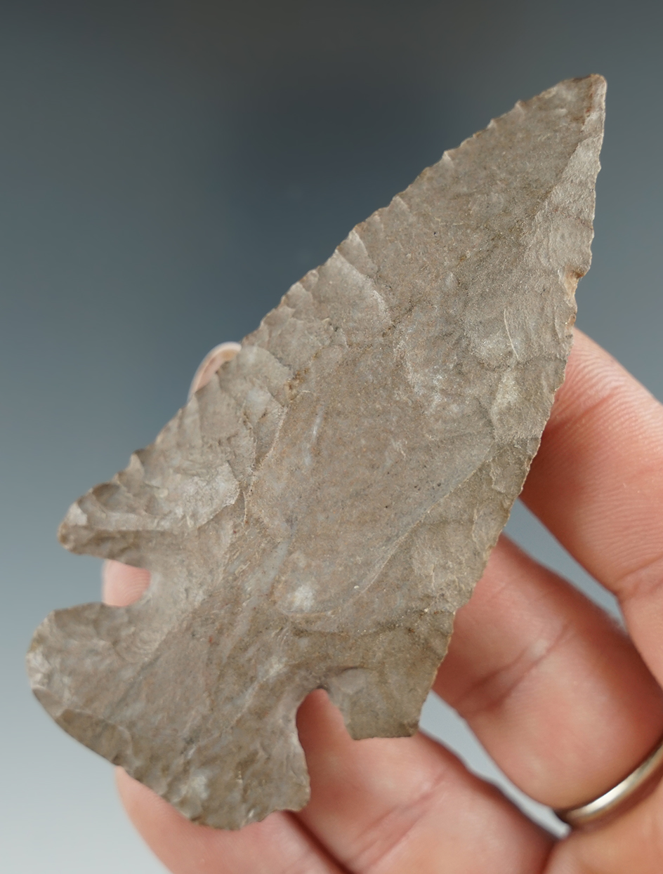 3 3/8" Nicely Beveled Thebes made from Onondaga Flint. Found in Onondaga Co., New York.