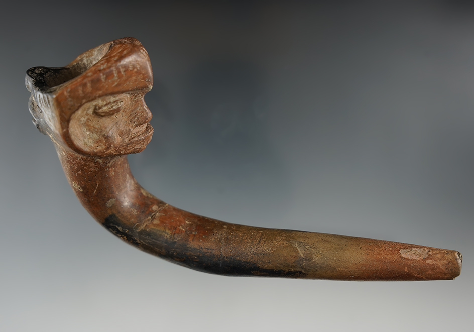 5 1/4" Long Iroquois clay Janus Pipe found in the Genesee River Valley area of New York.