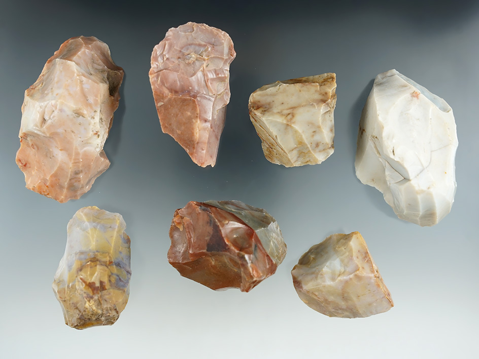 Group of seven colorful Hopewell Cores found in Licking Co., Ohio.