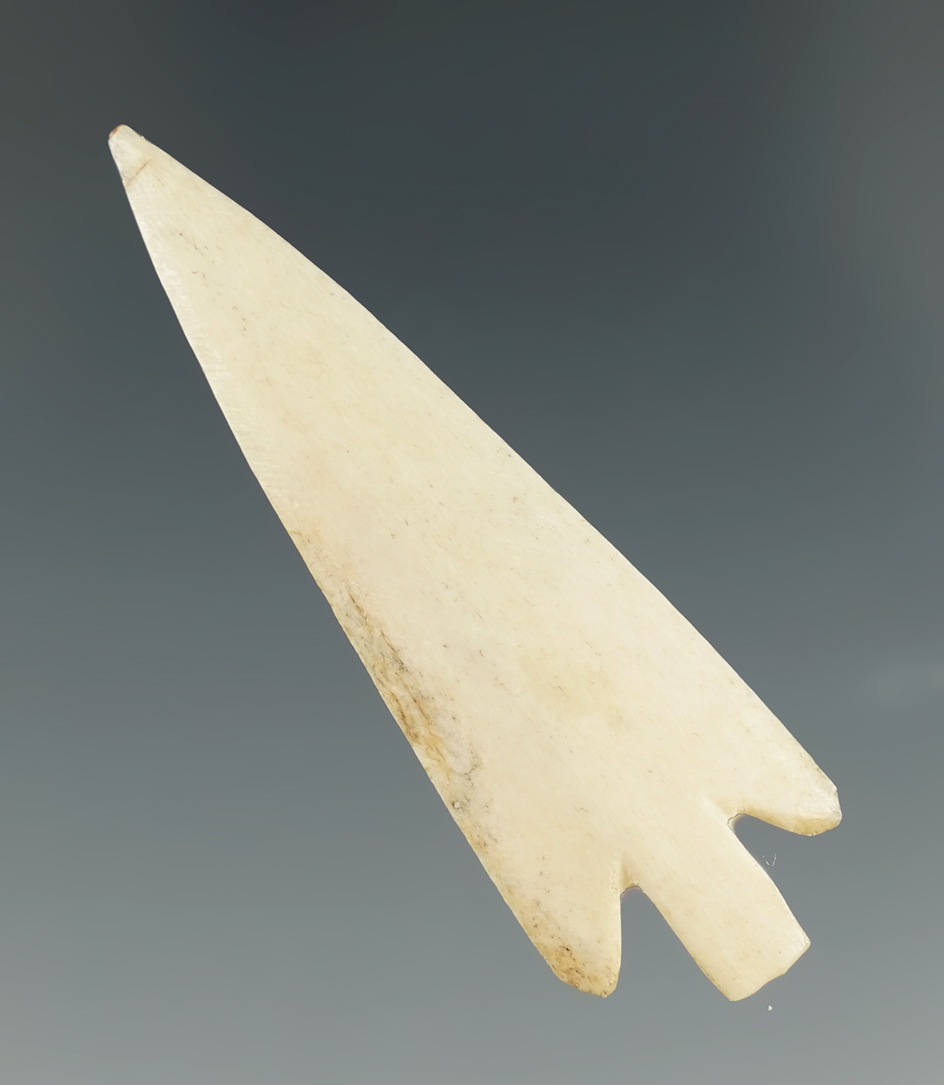1 15/16" Beautifully made and well polished bone arrow Point - Humboldt Bay, California.  COA.