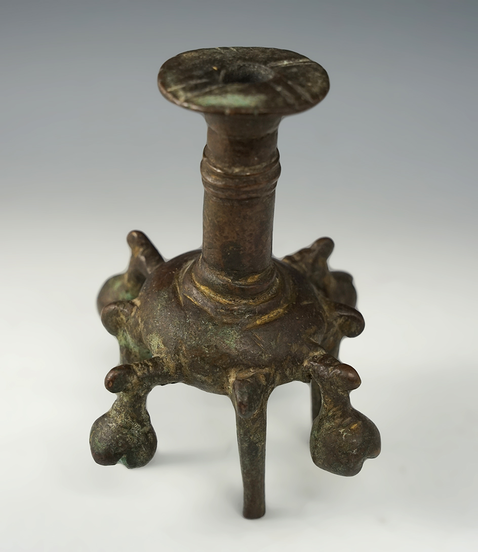 Very rare! 4 1/4" tall ancient Chinese earthquake detector. Gold gilt traces remain on surface.