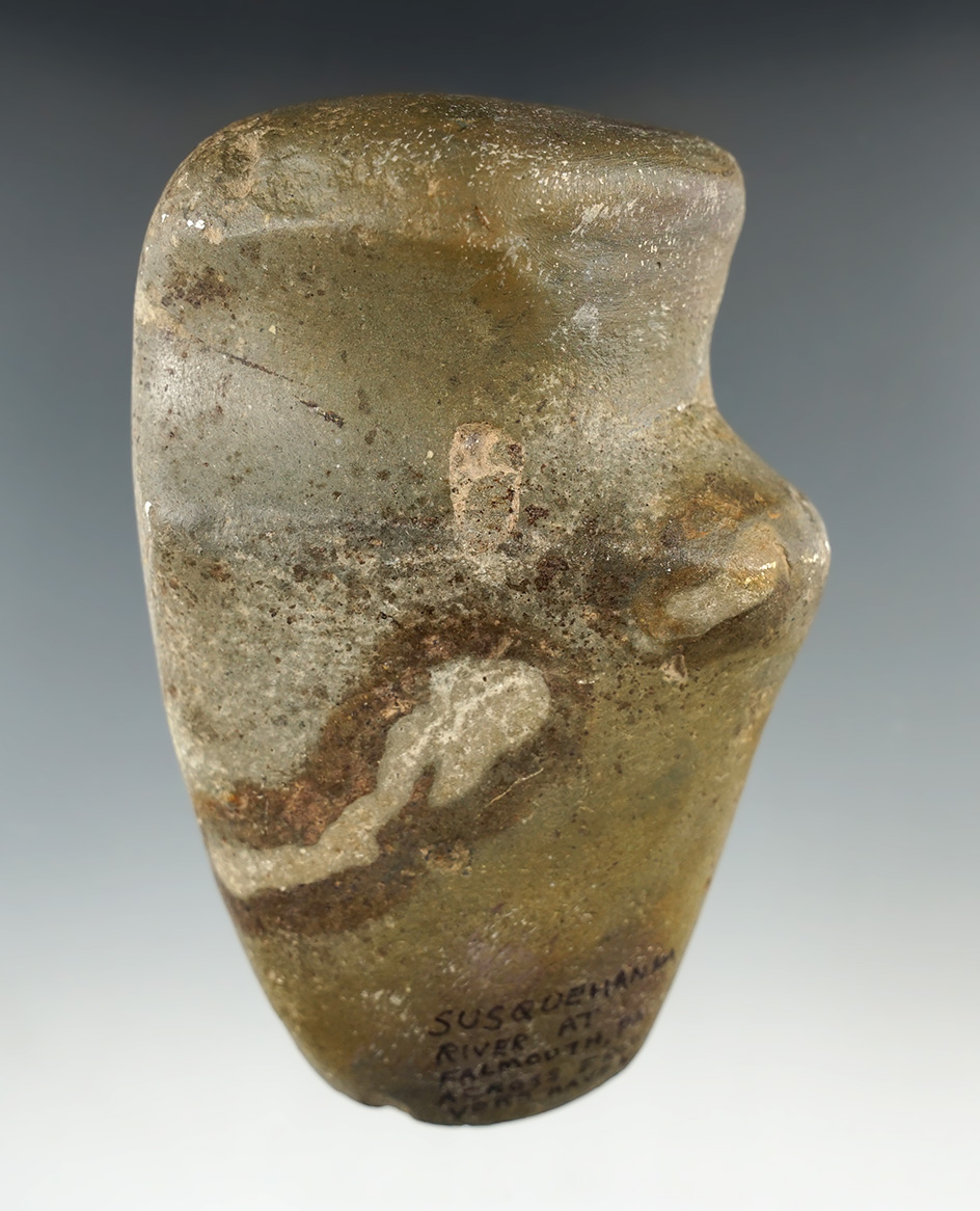 5" long 3/4 Grooved Axe found near the Susquehanna River at Falmouth, Pennsylvania.