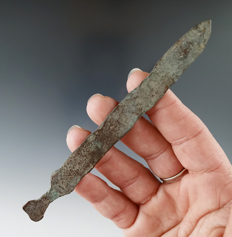 Thin and nicely hammered 4 15/16" Spear Point from the Old Copper Culture, Michigan.
