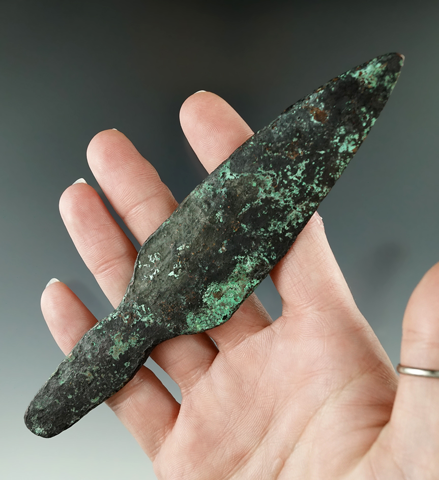 6" Hammered Copper Spear with nice patina. Exact found location unknown.
