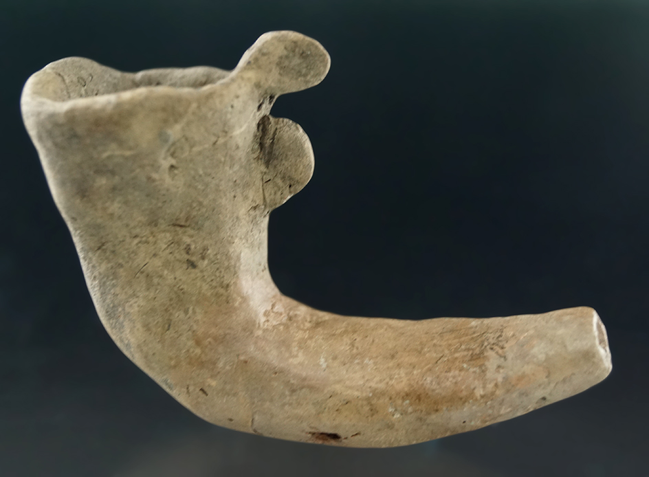 2 7/8" Long Bird Effigy Clay Pipe found in New York. Broken and restored at elbow.