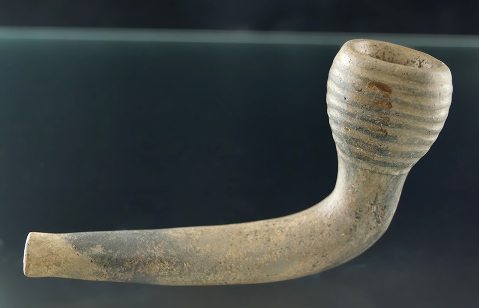 4 1/4" Long Ring Bowl Pipe found in New York. Some restoration at the elbow area.