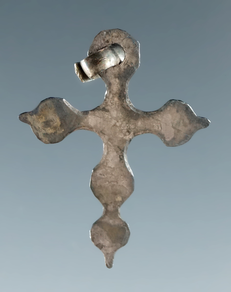 1" Long silver trade Cross from the 18th century. Previously on display at Indian Wars Museum.