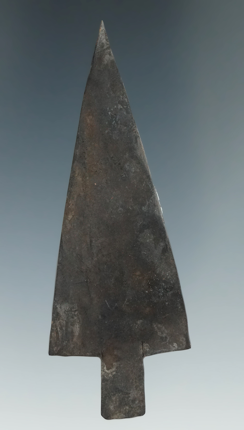Early historic 2 7/8" Indian made salvaged metal Arrowhead found in Brantford Co., Ontario.