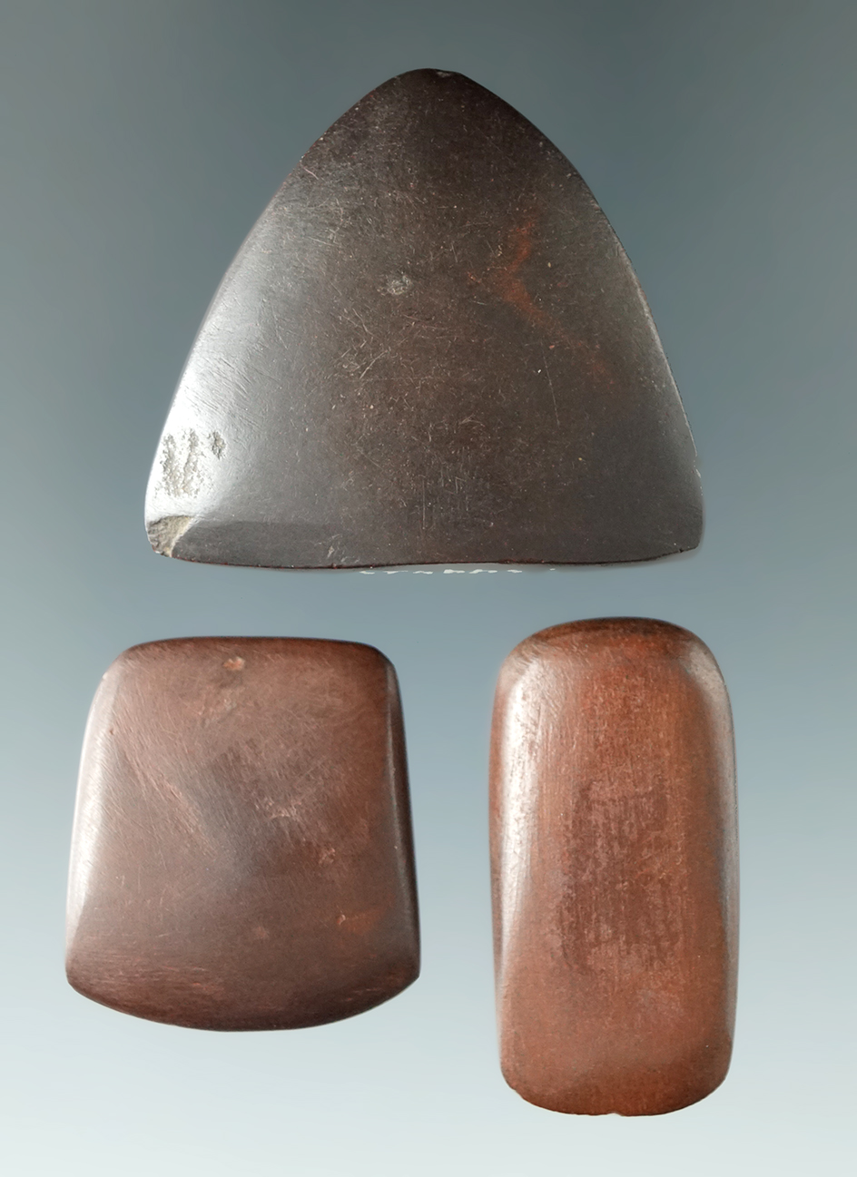 Set of three miniature Hematite artifacts, Warren Co., Ohio. Ex. D. Shipley, Dick Coulter, Weidner.