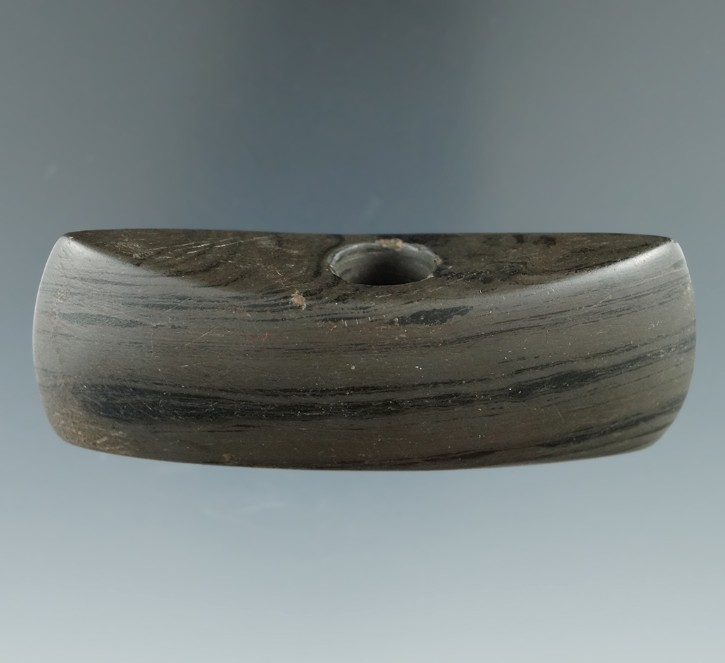 3 1/8" Highly polished Banded Slate Miniature Double Axe Bannerstone, Pickaway Co., Ohio.