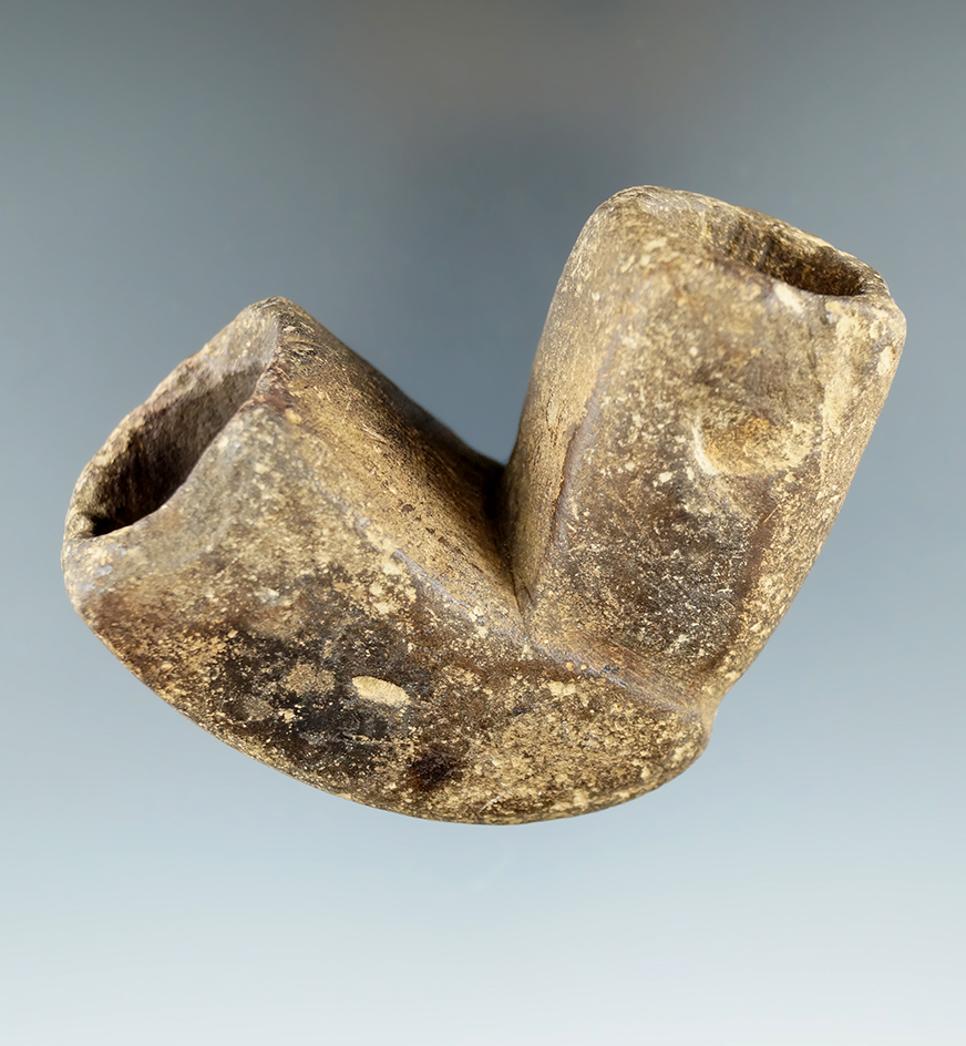 2 3/4" x 2 7/8" Heavily patinated Sandstone Elbow Pipe found in Hamilton Co., Ohio.