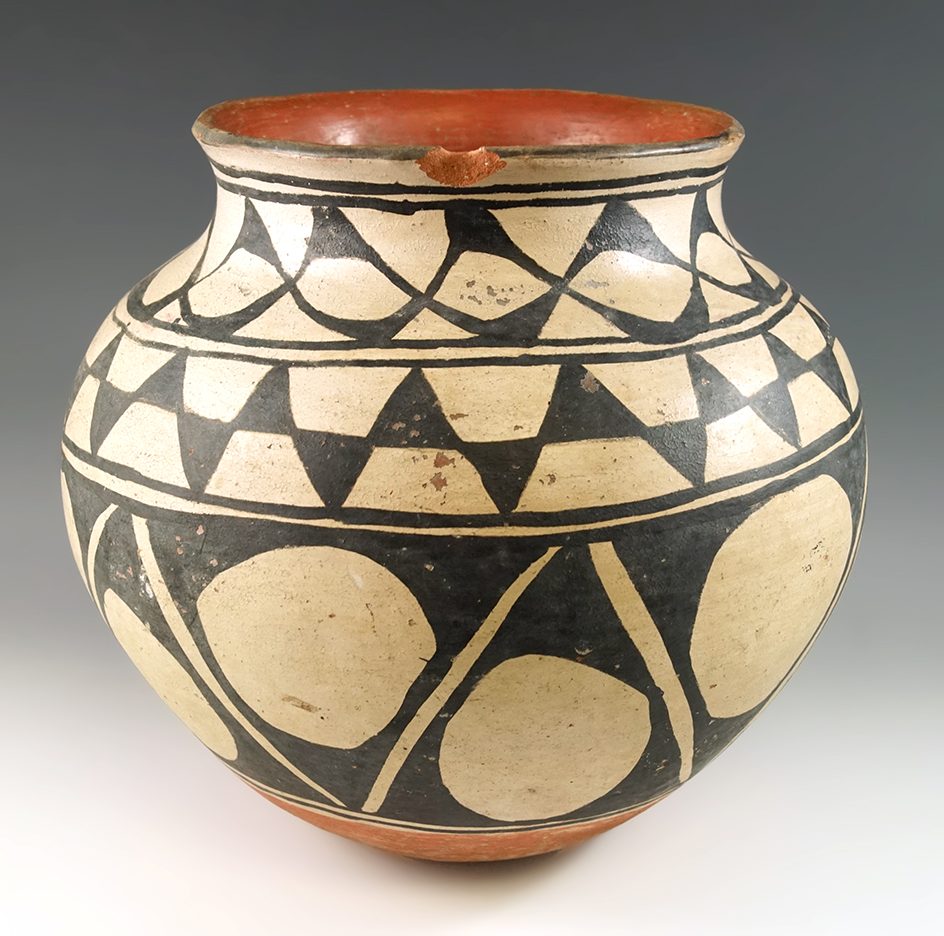 Large 9" tall x 9" wide nicely decorated Pottery Vessel from New Mexico.