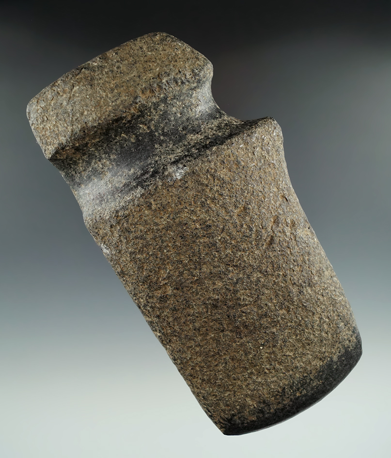 Well defined 6 3/8" long 3/4 grooved Axe found in Monroe Co., Indiana. Ex. William Fri.