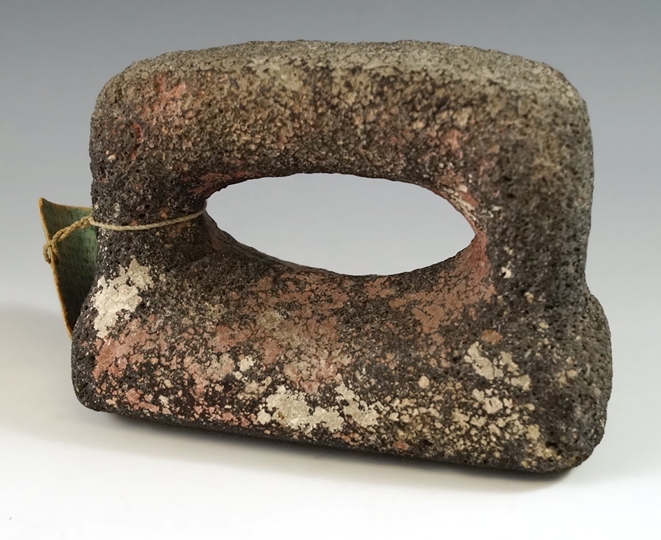 4 5/8" wide by 3 1/8" tall nicely styled Aztec Handled Pestle found in Mexico.