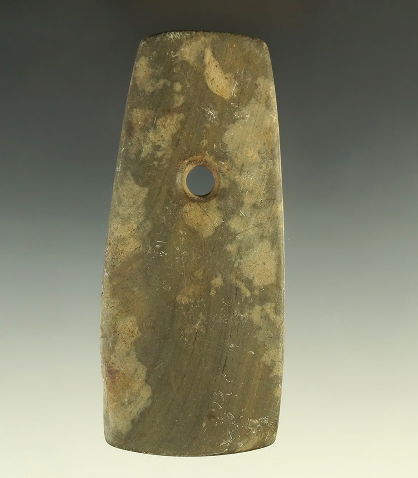 Well patinated 4 1/4" Trapezoidal Slate Pendant found in Ohio.