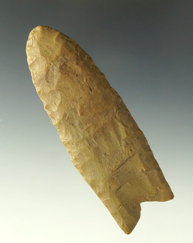 3 3/4" Paleo Fluted Clovis made from Jasper, Lehigh Co., Pennsylvania. Rogers and Bennett COA's.