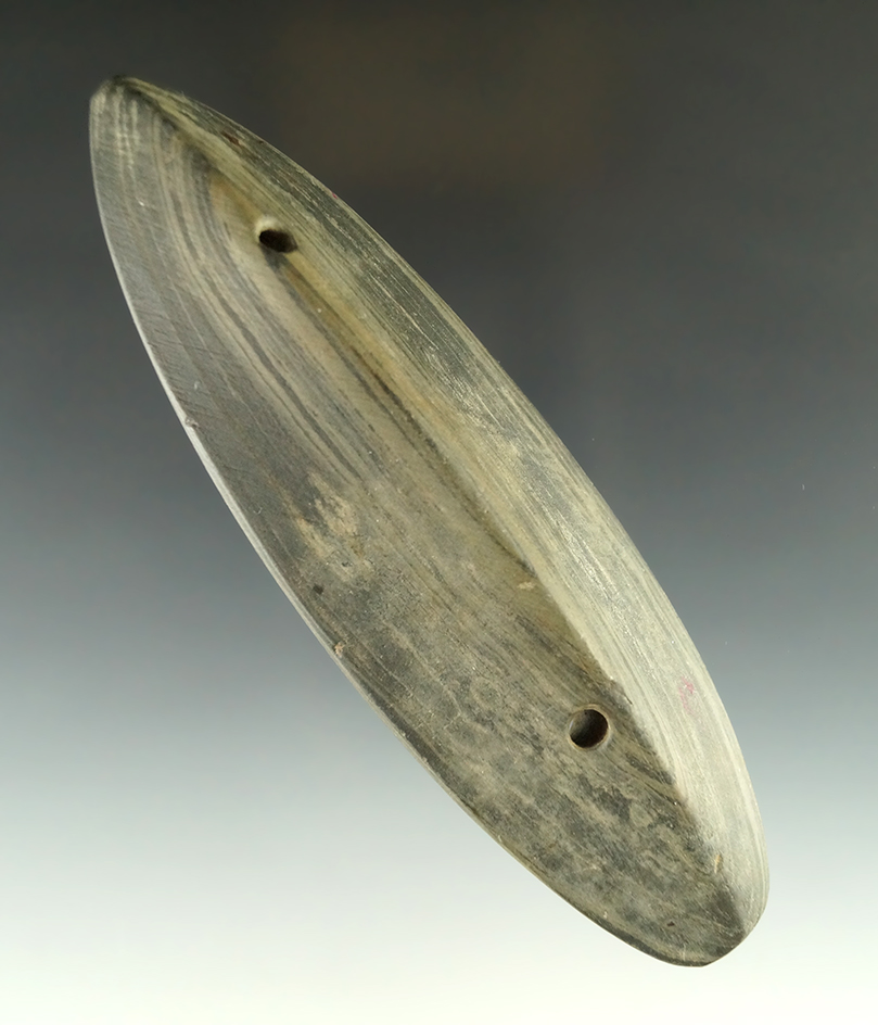 Very well defined 5 1/16" Ridged Gorget in excellent condition made from banded slate - Ohio.