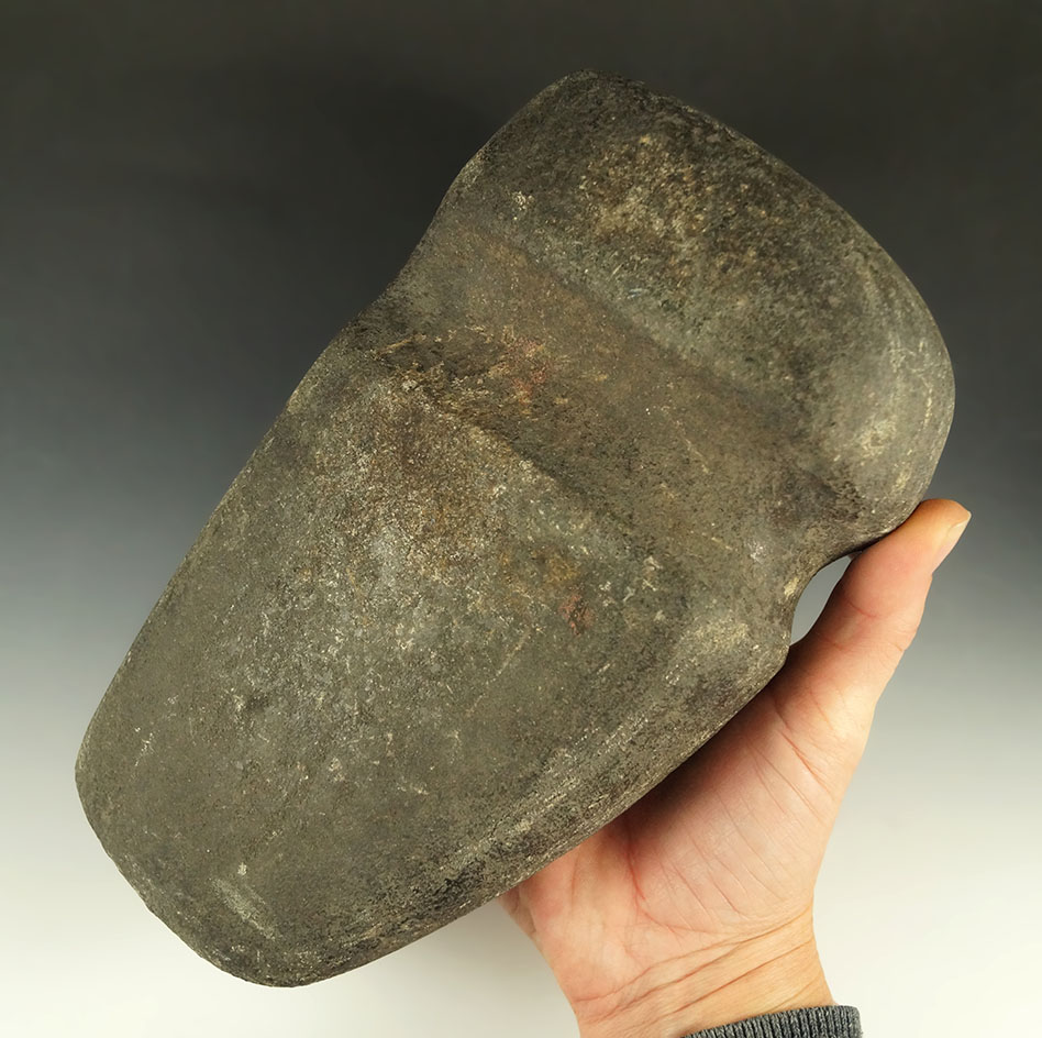 Large and nice! Well defined and heavily patinated 8 3/16" long 3/4 grooved Axe found in Ohio.