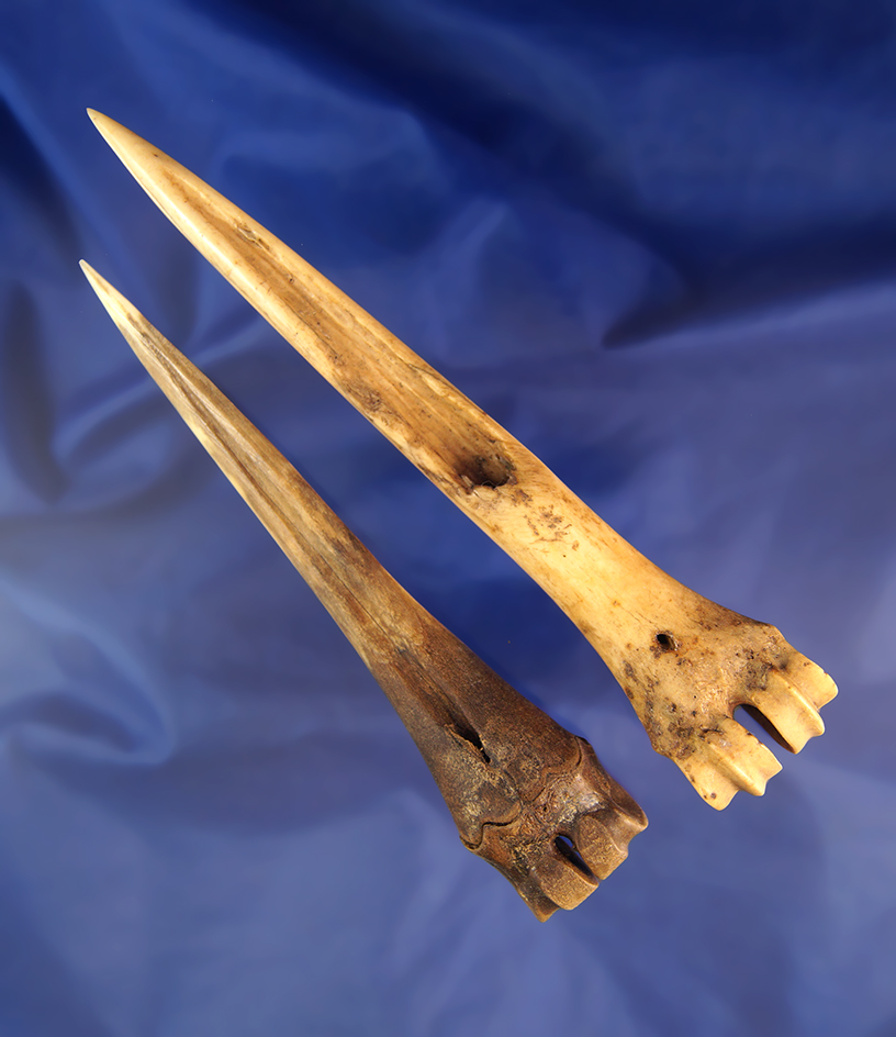 Excellent pair of bone awls found in Whitman County Washington in 1967 by Kaye Don Bruce,