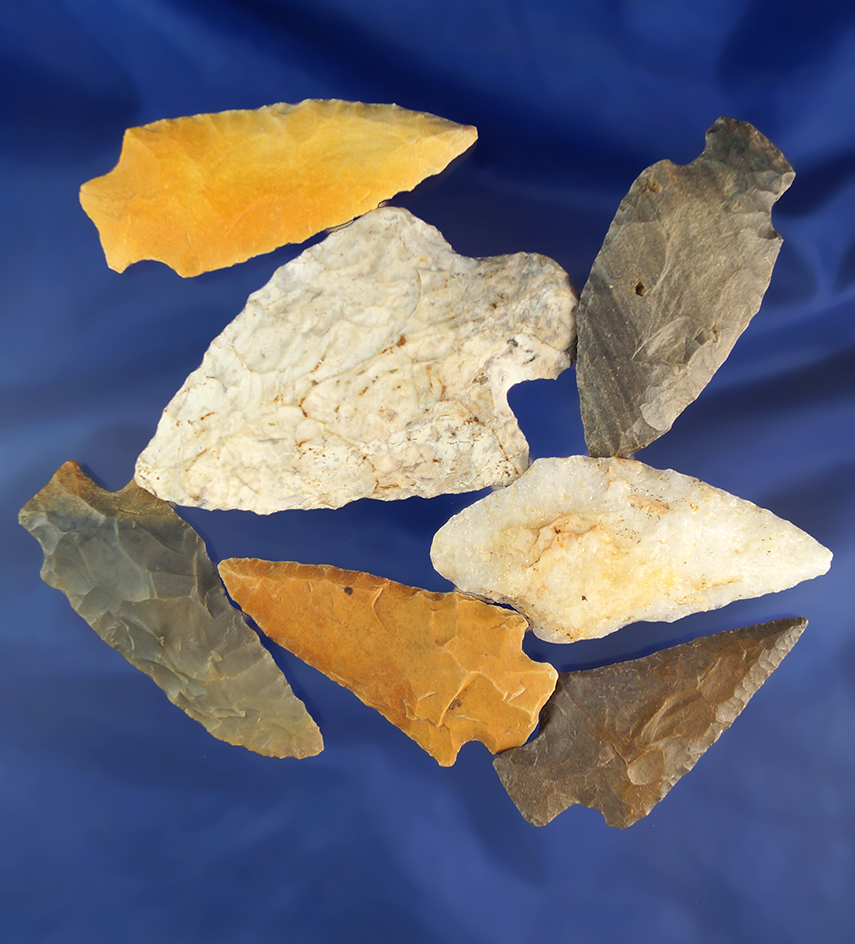 Set of seven assorted Midwestern artifacts, largest is 3 7/16".