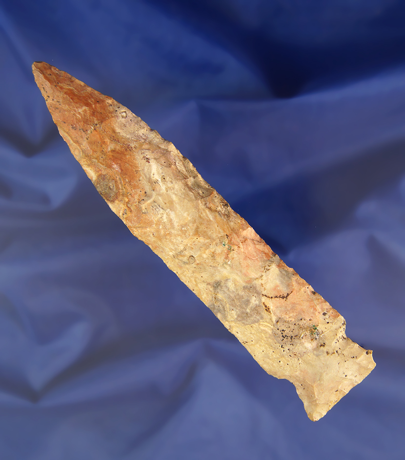 BIG! 5 11/16" Etley Knife made from colorful material found in Montgomery Co., Missouri.