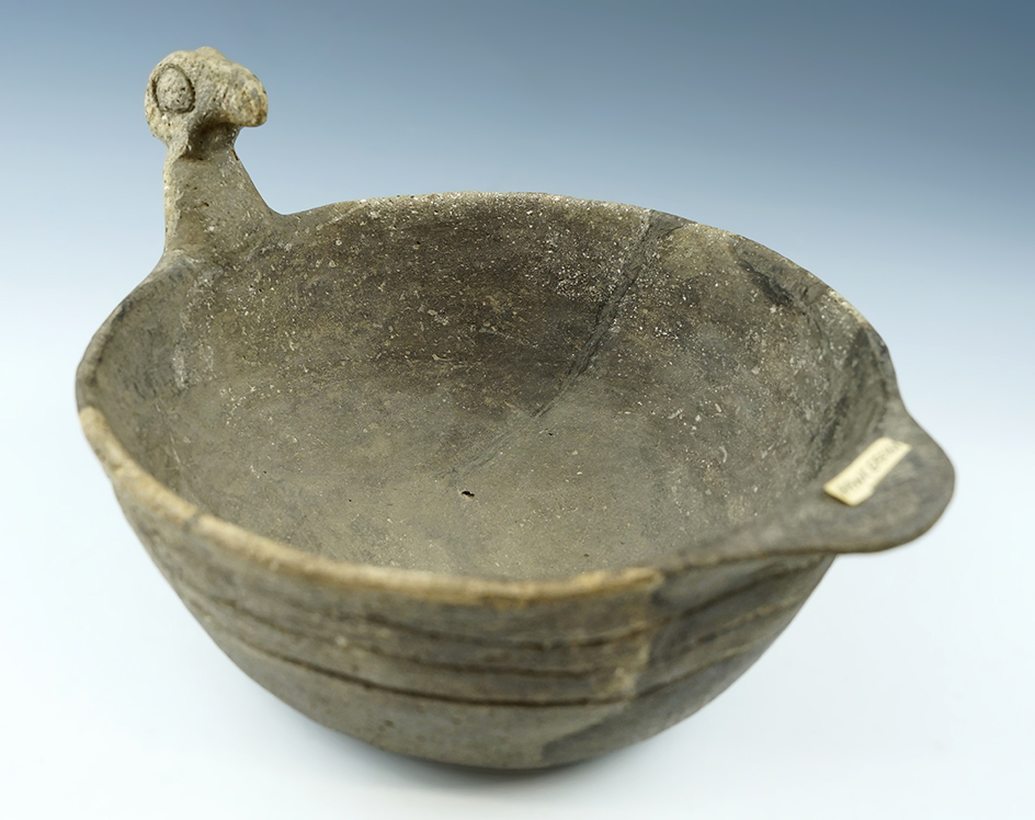 Mississippian 8" Wide by 3" Tall Avian Effigy Bowl with some restoration that is nicely done.