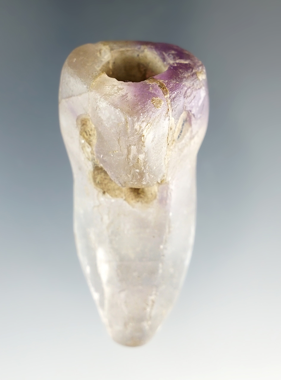 Rare! 2 1/8" Bird Effigy Pipe - highly translucent clear and purple Fluorite.  Ross Co., Ohio.