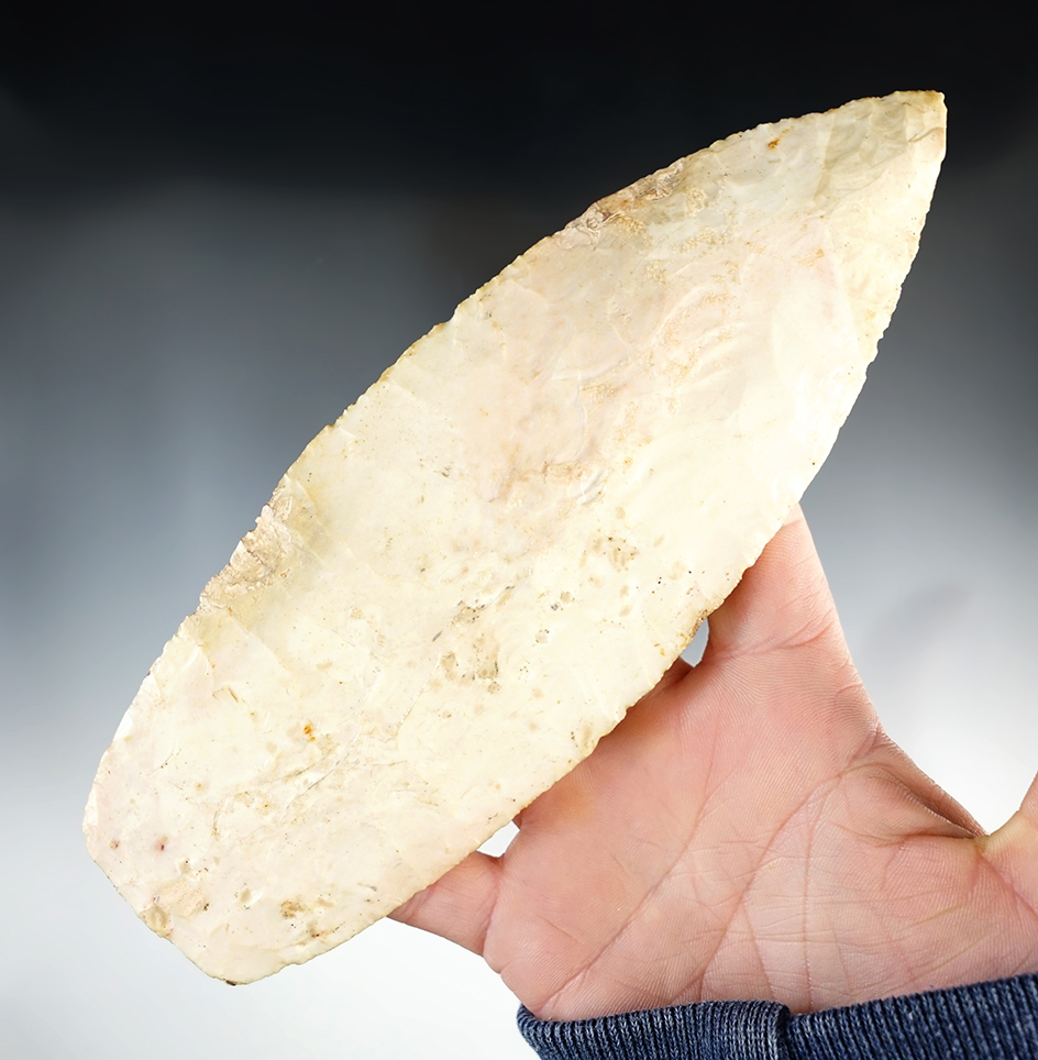 Large and thin 7 1/2" Burlington Blade found in Pike Co., Indiana. Three minor restored nicks.