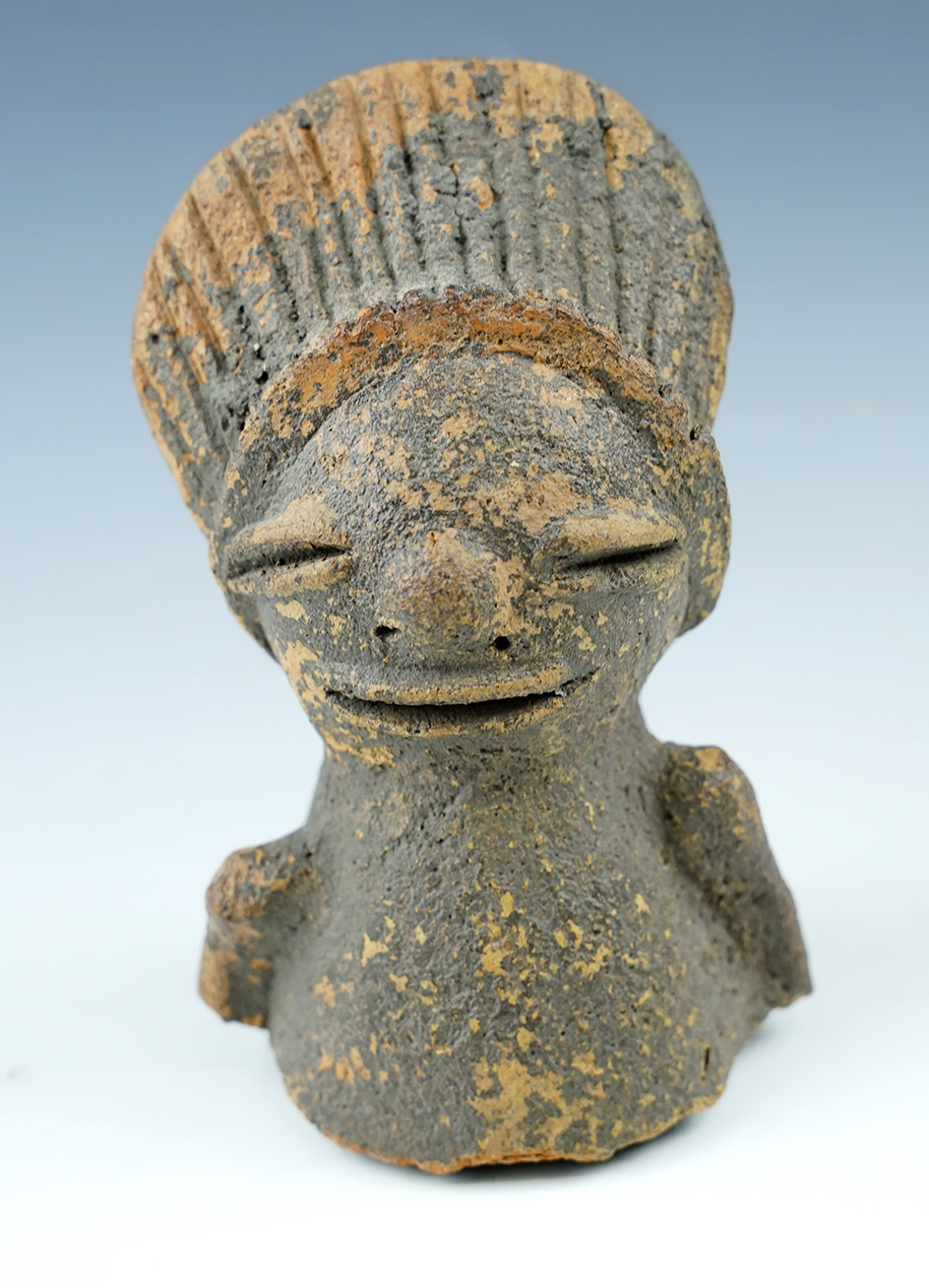 4 9/16" Tall Pre-Columbian Pottery Head found in Mesoamerica.