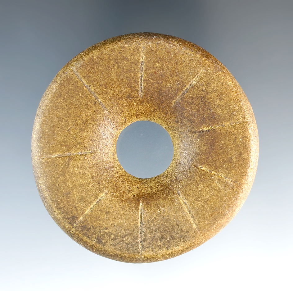 2 3/8" Beautifully crafted Ft. Ancient Sandstone Perforated Disc with engravings. Fox Field Site