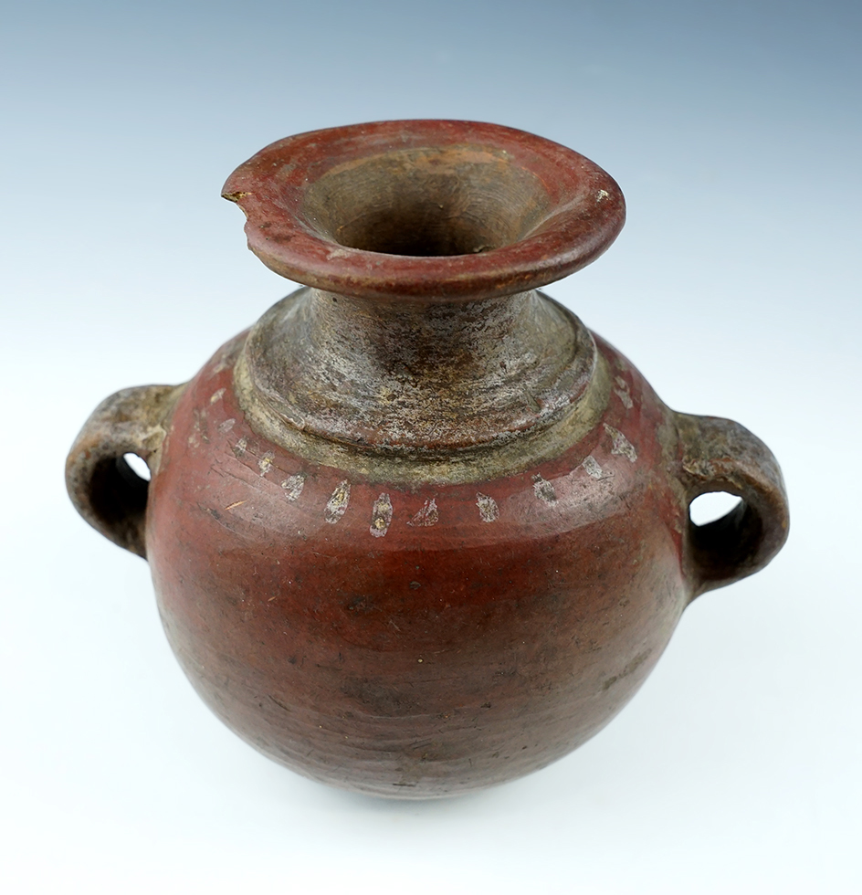 4 3/8" Tall x 5 1/2" Wide Inca Red Ware Arryballo from the Andes Mountain Region of Peru.