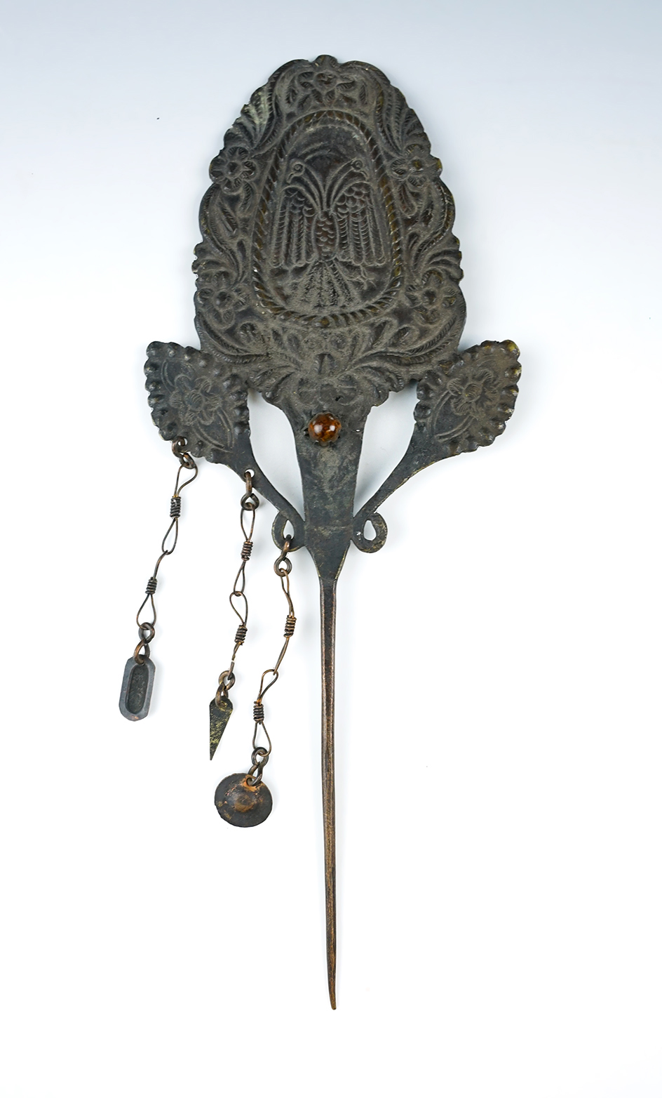 Very ornate 8 7/8" Tall Metal Tupi Pin, Inca Culture, circa 1550. Found in Peru.