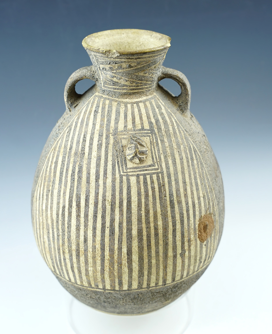 Large and nice! 10" Tall beautifully painted Chancay black and white Pottery Vessel.