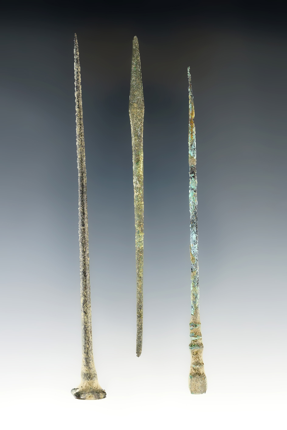 Set of three Roman Bronze Hairpins that are well patinated in nice condition. Largest is 4 3/8"