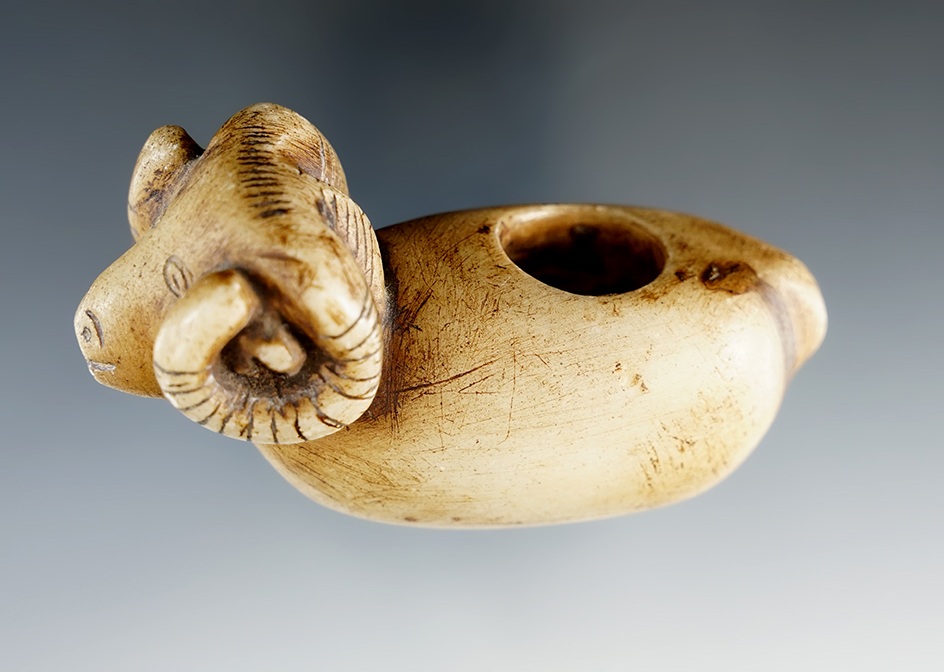 3 1/2" Long highly detailed Ram Effigy Canopa with good age on surface. Found in Peru.