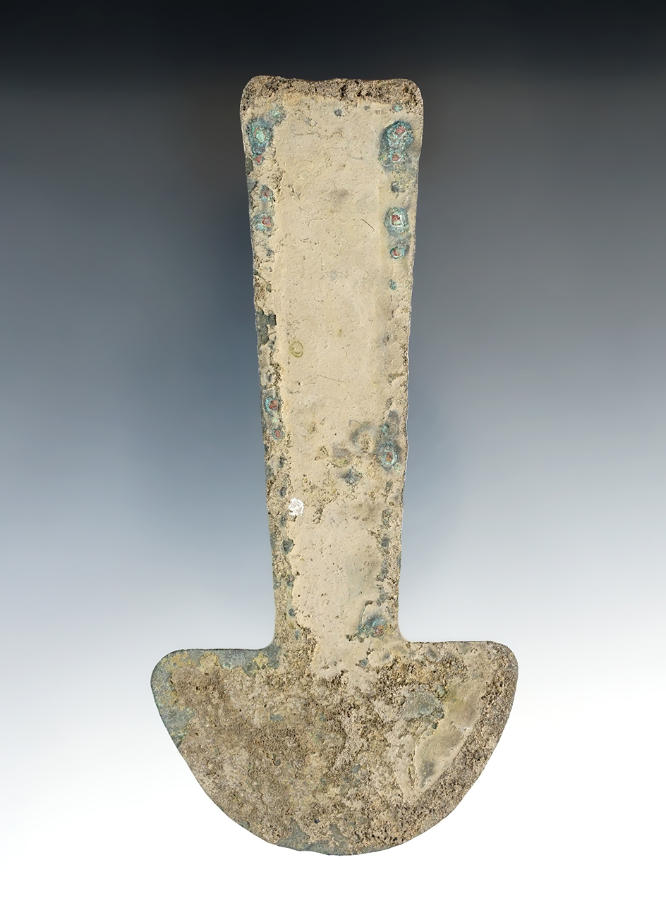Nicely decorated edges along this 5" long Pre-Columbian Copper Tumi - heavily patinated.