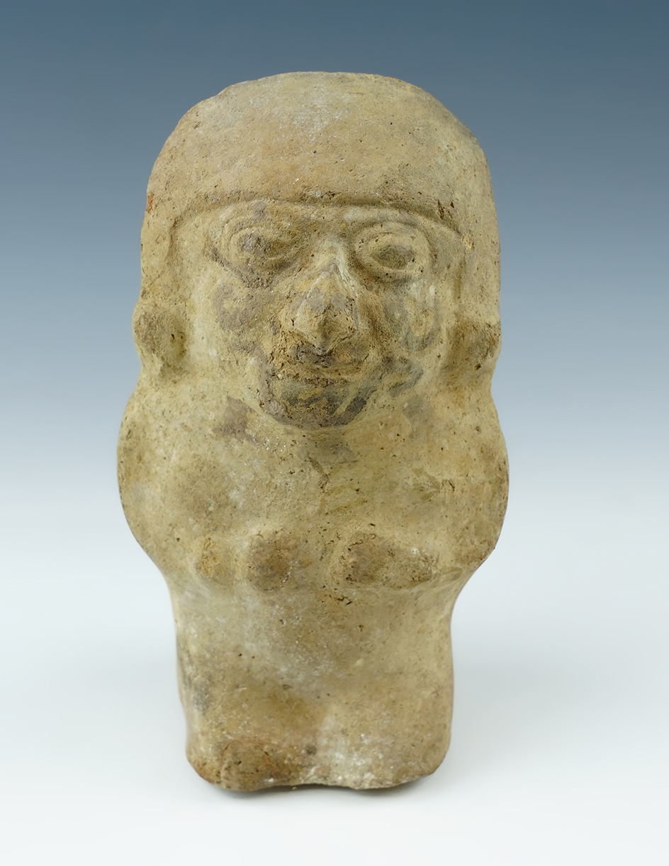 5 7/8" Tall Pre-Columbian Pottery Figure with original paint. Found in Mesoamerica.