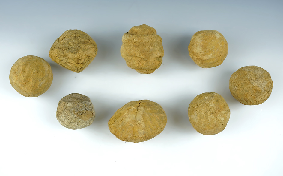 Set of 8 Clay Cooking Balls found at Poverty Point, Louisiana. Largest is 2 5/8".